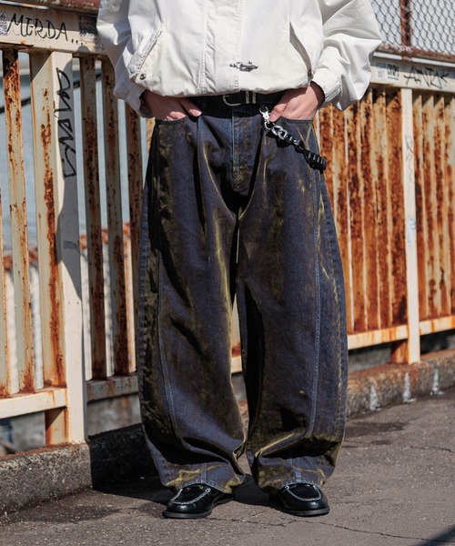 RAGEBLUE(レイジブルー)の「Flocked Denim Barrel Buggy Pants/フロッキーデニムバレルパンツ(デニムパンツ・メンズ・ブラウン/ブラック・LARGE/MEDIUM)」の2枚目の写真