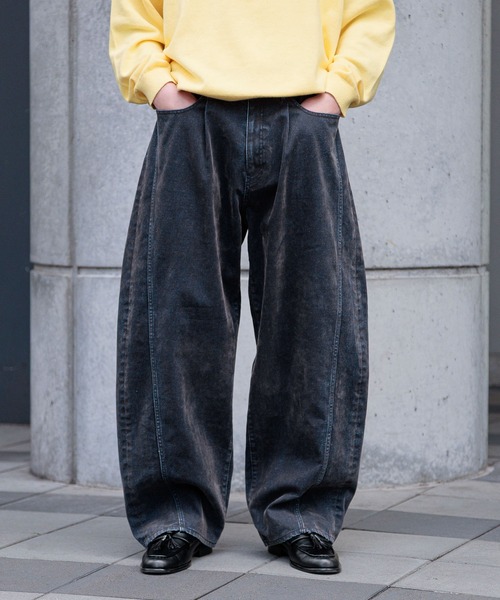 RAGEBLUE(レイジブルー)の「Flocked Denim Barrel Buggy Pants/フロッキーデニムバレルパンツ(デニムパンツ・メンズ・ブラウン/ブラック・LARGE/MEDIUM)」の1枚目の写真