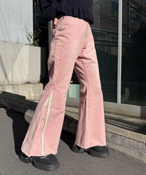 CIAOPANIC（チャオパニック）の「レースダーツフレアデニムパンツ（デニムパンツ・レディース・カーキ/ブルー/ピンク・MEDIUM/SMALL）」の3枚目の写真