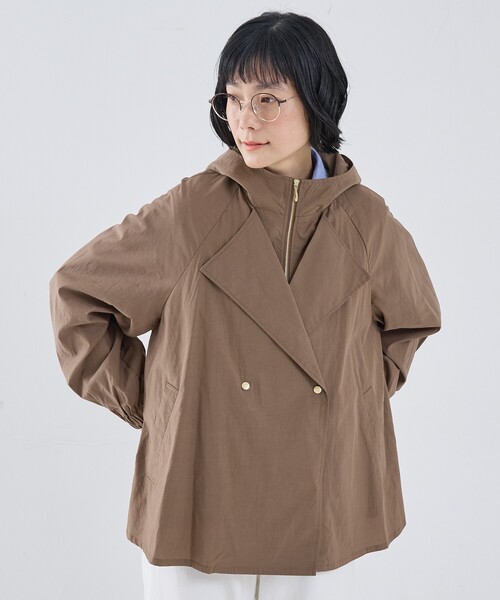 collex(コレックス)の「レイヤード風ジップアップコート(トレンチコート・レディース・アイボリー/ブラウン・フリー)」の5枚目の写真