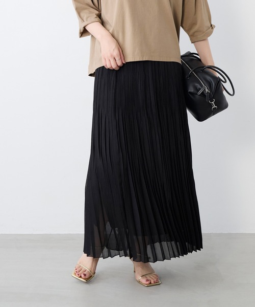 MICA&DEAL(マイカ&ディール)の「カラミプリーツロングスカート(スカート・レディース・ベージュ/ブラック・FREE)」の2枚目の写真