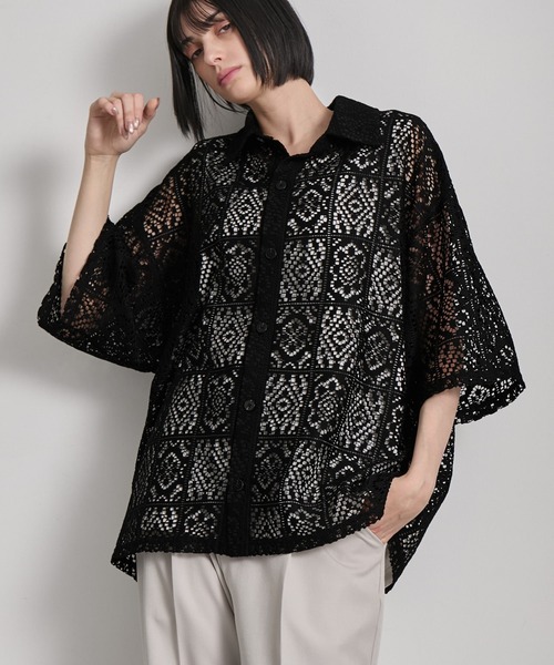 cussil(クシル)の「【cussil/クシル】 ルーズシルエットクロシェレースレギュラーカラー半袖シャツ(シャツ/ブラウス・メンズ・ホワイト/ブラック・L/M/S)」の17枚目の写真