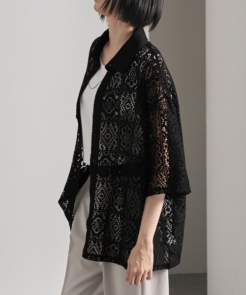 cussil(クシル)の「【cussil/クシル】 ルーズシルエットクロシェレースレギュラーカラー半袖シャツ(シャツ/ブラウス・メンズ・ホワイト/ブラック・L/M/S)」の20枚目の写真