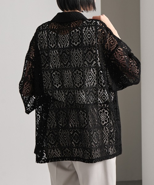 cussil(クシル)の「【cussil/クシル】 ルーズシルエットクロシェレースレギュラーカラー半袖シャツ(シャツ/ブラウス・メンズ・ホワイト/ブラック・L/M/S)」の22枚目の写真