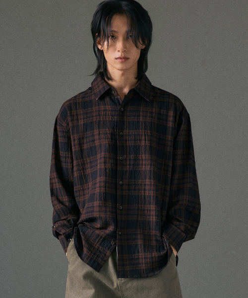 LXT（エルエックスティー）の「ライトクリンクルコットンチェックシャツ[ブラウン]（シャツ/ブラウス・レディース・その他・1/3/2）」の2枚目の写真