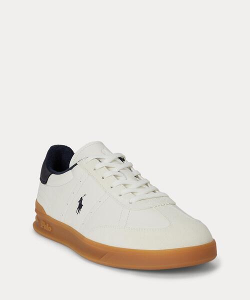 ホワイト レザー スエード ローカットシューズ Heritage Aera レザースエード スニーカー（スニーカー）｜POLO RALPH