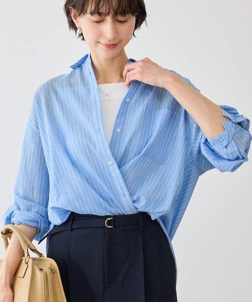 ROPE' PICNIC（ロペピクニック）の「お着軽シャツシリーズ コットンボイル2WAYカシュクールシャツ/接触冷感・通気性（シャツ/ブラウス・レディース・ブルー系その他4/ブルー/イエロー/ネイビー/ピンク/ホワイト・FREE）」の4枚目の写真