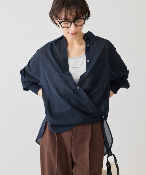 ROPE' PICNIC(ロペピクニック)の「お着軽シャツシリーズ 無地・ストライプ 2WAYシアーブラウス/接触冷感・通気性(シャツ/ブラウス・レディース・ブルー系その他4/ブルー/イエロー/ネイビー/ピンク/ホワイト/ダークブラウン/オレンジ/サックスブルー・FREE)」の19枚目の写真
