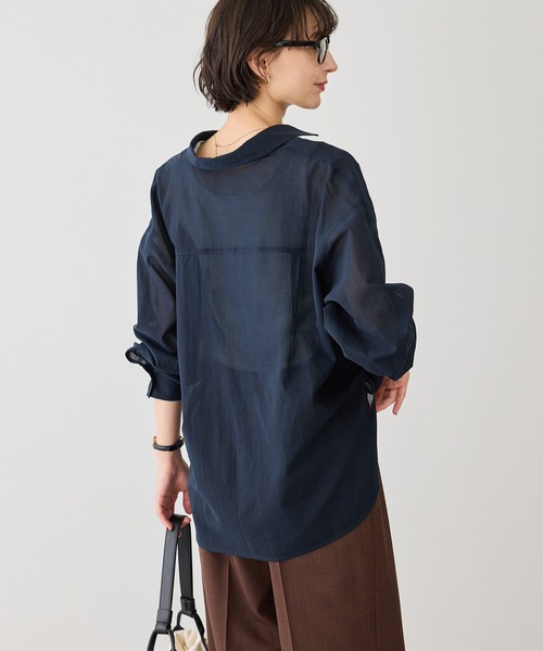 ROPE' PICNIC(ロペピクニック)の「お着軽シャツシリーズ 無地・ストライプ 2WAYシアーブラウス/接触冷感・通気性(シャツ/ブラウス・レディース・ブルー系その他4/ブルー/イエロー/ネイビー/ピンク/ホワイト/ダークブラウン/オレンジ/サックスブルー・FREE)」の20枚目の写真
