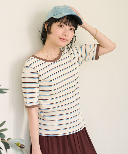 FREAK'S STORE(フリークスストア)の「ワッフル バッグオープン Tシャツ/5分袖Tシャツ(Tシャツ/カットソー・レディース・ブラック/チャコール/ナチュラル/オフホワイト・フリ-)」の4枚目の写真