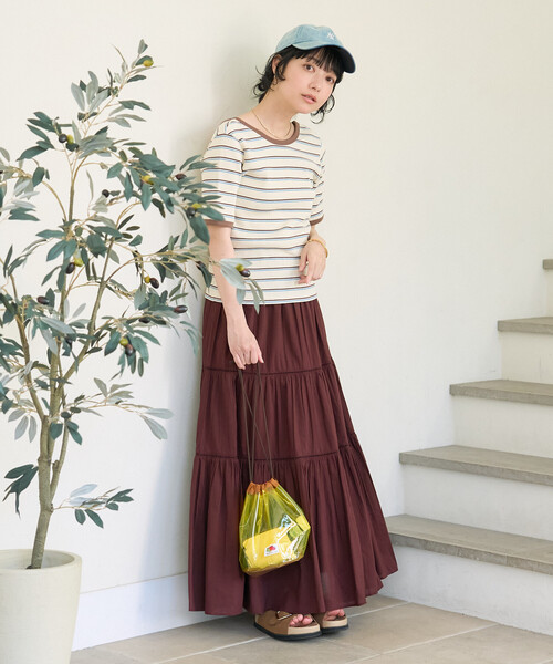 FREAK'S STORE(フリークスストア)の「ワッフル バッグオープン Tシャツ/5分袖Tシャツ(Tシャツ/カットソー・レディース・ブラック/チャコール/ナチュラル/オフホワイト・フリ-)」の9枚目の写真