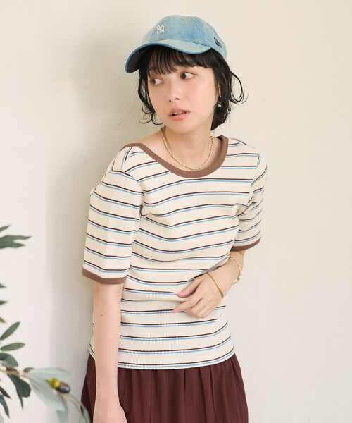 FREAK'S STORE(フリークスストア)の「ワッフル バッグオープン Tシャツ/5分袖Tシャツ(Tシャツ/カットソー・レディース・ブラック/チャコール/ナチュラル/オフホワイト・フリ-)」の10枚目の写真