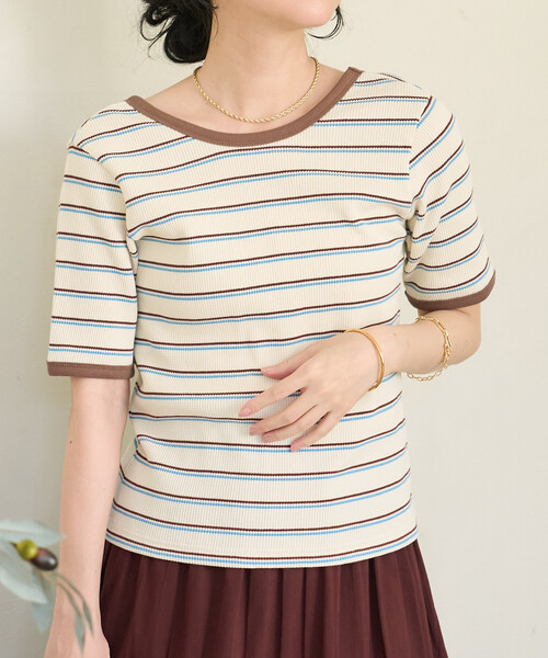FREAK'S STORE(フリークスストア)の「ワッフル バッグオープン Tシャツ/5分袖Tシャツ(Tシャツ/カットソー・レディース・ブラック/チャコール/ナチュラル/オフホワイト・フリ-)」の11枚目の写真