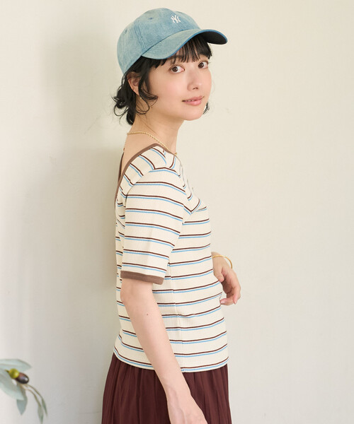 FREAK'S STORE(フリークスストア)の「ワッフル バッグオープン Tシャツ/5分袖Tシャツ(Tシャツ/カットソー・レディース・ブラック/チャコール/ナチュラル/オフホワイト・フリ-)」の12枚目の写真