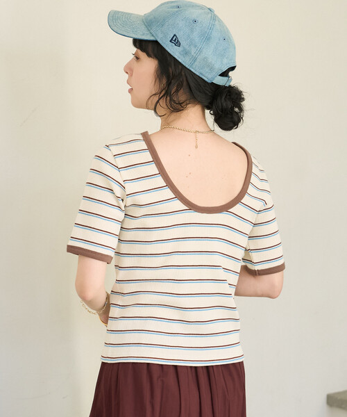 FREAK'S STORE(フリークスストア)の「ワッフル バッグオープン Tシャツ/5分袖Tシャツ(Tシャツ/カットソー・レディース・ブラック/チャコール/ナチュラル/オフホワイト・フリ-)」の13枚目の写真