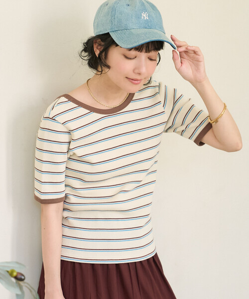 FREAK'S STORE(フリークスストア)の「ワッフル バッグオープン Tシャツ/5分袖Tシャツ(Tシャツ/カットソー・レディース・ブラック/チャコール/ナチュラル/オフホワイト・フリ-)」の14枚目の写真