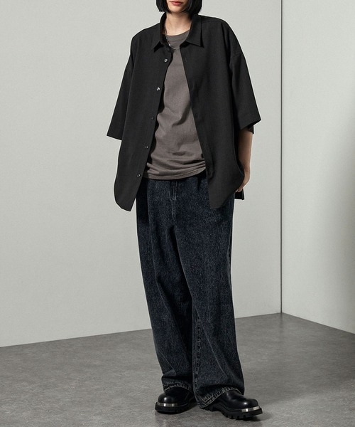 Alfred Alex(アルフレッドアレックス)の「【Alfred Alex】Dry-Touch Oversized Shirt / ドライポリツイル オーバーサイズ 半袖レギュラーカラーシャツ【セットアップ対応】(シャツ/ブラウス・メンズ・ネイビー系/グレー/スモークグレー/ライトグレー/ブラック系/スミクロ・S/M/L)」の17枚目の写真