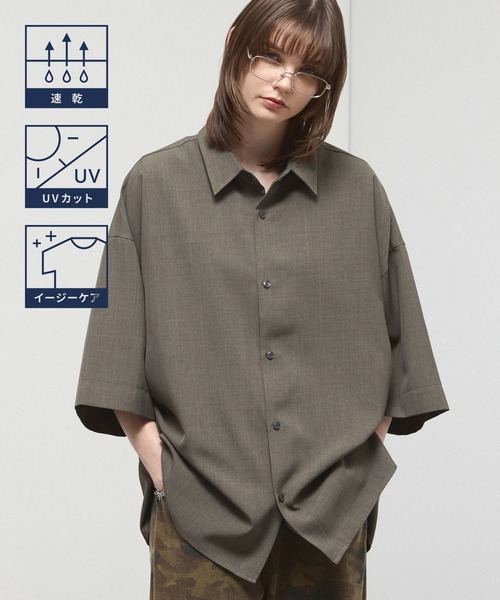 Alfred Alex Dry‑Touch Oversized Shirt — худи‑рубашка оверсайз с дроп‑шолдером, полурукав