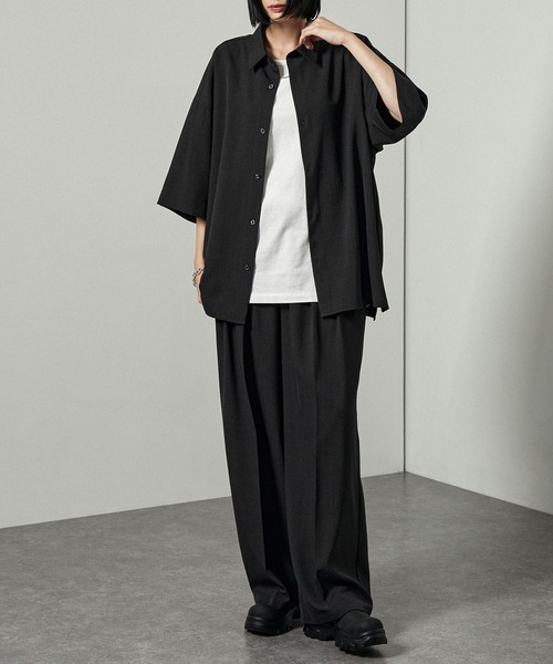 Alfred Alex(アルフレッドアレックス)の「【Alfred Alex】Dry-Touch Oversized Shirt / ドライポリツイル オーバーサイズ 半袖レギュラーカラーシャツ【セットアップ対応】(シャツ/ブラウス・メンズ・ネイビー系/グレー/スモークグレー/ライトグレー/ブラック系/スミクロ・S/M/L)」の18枚目の写真