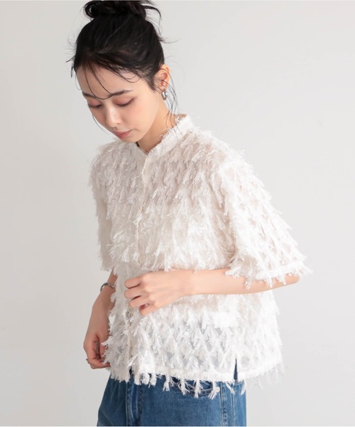 for/c（フォーシー）の「フリンジジャカードブラウス【サスティナブル】（シャツ/ブラウス・レディース・オフホワイト/ブラック・M/L/LL）」の17枚目の写真