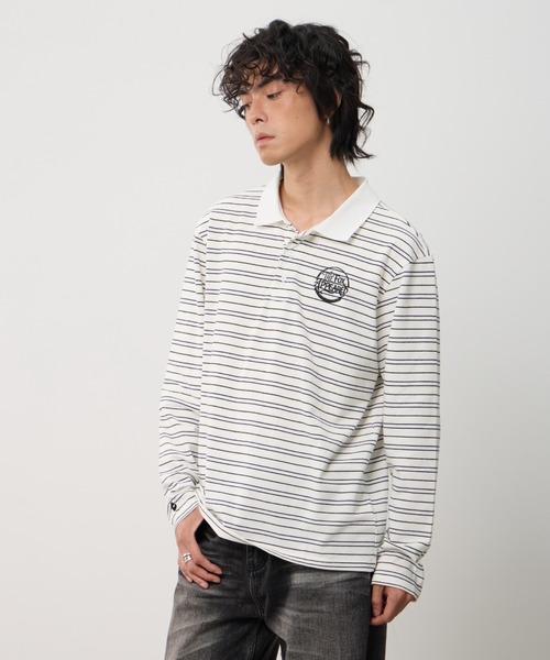 T.FOX (ティーフォックス)の「26ss OnePoint Embroidered Striped Polo Long Sleeve T-Shirt/ワンポイント刺繍ボーダーポロロンT(ポロシャツ・メンズ・ホワイト/ブラウン/ブルー・L)」の2枚目の写真