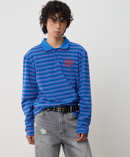T.FOX (ティーフォックス)の「26ss OnePoint Embroidered Striped Polo Long Sleeve T-Shirt/ワンポイント刺繍ボーダーポロロンT(ポロシャツ・メンズ・ホワイト/ブラウン/ブルー・L)」の1枚目の写真