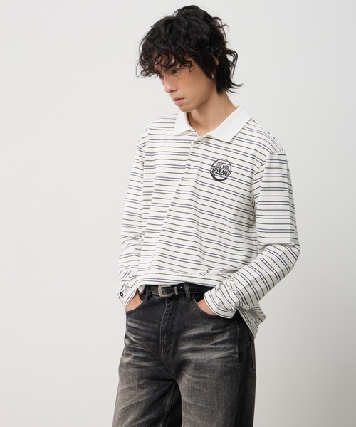 T.FOX (ティーフォックス)の「26ss OnePoint Embroidered Striped Polo Long Sleeve T-Shirt/ワンポイント刺繍ボーダーポロロンT(ポロシャツ・メンズ・ホワイト/ブラウン/ブルー・L)」の5枚目の写真