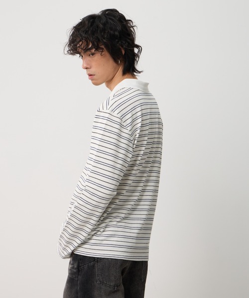 T.FOX (ティーフォックス)の「26ss OnePoint Embroidered Striped Polo Long Sleeve T-Shirt/ワンポイント刺繍ボーダーポロロンT(ポロシャツ・メンズ・ホワイト/ブラウン/ブルー・L)」の6枚目の写真