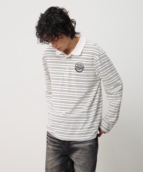 T.FOX (ティーフォックス)の「26ss OnePoint Embroidered Striped Polo Long Sleeve T-Shirt/ワンポイント刺繍ボーダーポロロンT(ポロシャツ・メンズ・ホワイト/ブラウン/ブルー・L)」の9枚目の写真