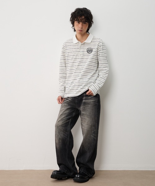 T.FOX (ティーフォックス)の「26ss OnePoint Embroidered Striped Polo Long Sleeve T-Shirt/ワンポイント刺繍ボーダーポロロンT(ポロシャツ・メンズ・ホワイト/ブラウン/ブルー・L)」の11枚目の写真