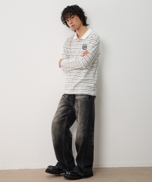 T.FOX (ティーフォックス)の「26ss OnePoint Embroidered Striped Polo Long Sleeve T-Shirt/ワンポイント刺繍ボーダーポロロンT(ポロシャツ・メンズ・ホワイト/ブラウン/ブルー・L)」の21枚目の写真