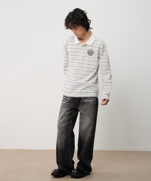 T.FOX (ティーフォックス)の「26ss OnePoint Embroidered Striped Polo Long Sleeve T-Shirt/ワンポイント刺繍ボーダーポロロンT(ポロシャツ・メンズ・ホワイト/ブラウン/ブルー・L)」の13枚目の写真