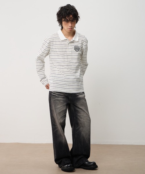 T.FOX (ティーフォックス)の「26ss OnePoint Embroidered Striped Polo Long Sleeve T-Shirt/ワンポイント刺繍ボーダーポロロンT(ポロシャツ・メンズ・ホワイト/ブラウン/ブルー・L)」の14枚目の写真
