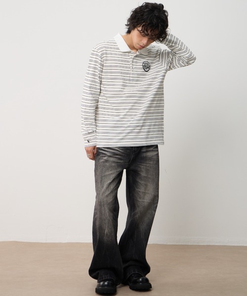 T.FOX (ティーフォックス)の「26ss OnePoint Embroidered Striped Polo Long Sleeve T-Shirt/ワンポイント刺繍ボーダーポロロンT(ポロシャツ・メンズ・ホワイト/ブラウン/ブルー・L)」の16枚目の写真