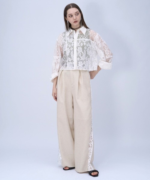 HARE（ハレ）の「レースラインツイードパンツ(HARE)（スラックス・レディース・オフホワイト/ブラック・FREE）」の3枚目の写真