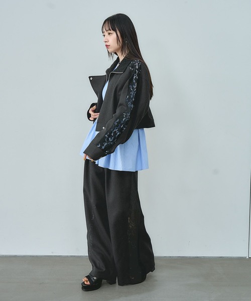 HARE（ハレ）の「レースラインツイードパンツ(HARE)（スラックス・レディース・オフホワイト/ブラック・FREE）」の6枚目の写真