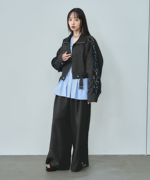 HARE（ハレ）の「レースラインツイードパンツ(HARE)（スラックス・レディース・オフホワイト/ブラック・FREE）」の7枚目の写真