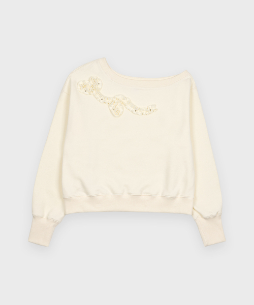 SINOON（シヌーン）の「Off Shoulder Frill Sweatshirt (Ivory)（スウェット・レディース・アイボリー・FREE）」の4枚目の写真