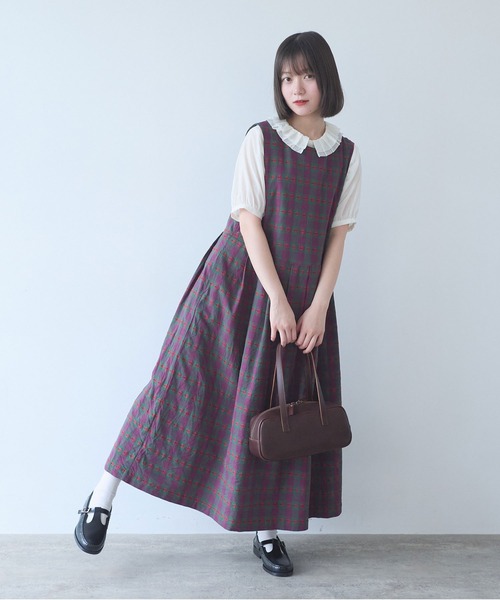 bulle de savon(ビュルデサボン)の「hana×タータンcheck ワンピース(ワンピース・レディース・グリーン・FREE)」の8枚目の写真