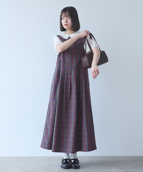 bulle de savon(ビュルデサボン)の「hana×タータンcheck ワンピース(ワンピース・レディース・グリーン・FREE)」の7枚目の写真