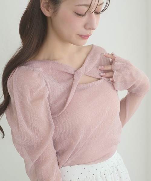 Ambre Neige(アンブルネージュ)の「glitter tulle twist design tops / ラメチュールネジリデザイントップス(Tシャツ/カットソー・レディース・ライトグリーン/アイボリー/ピンク・FREE)」の2枚目の写真