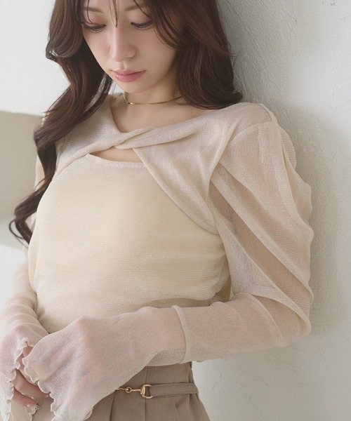 Ambre Neige(アンブルネージュ)の「glitter tulle twist design tops / ラメチュールネジリデザイントップス(Tシャツ/カットソー・レディース・ライトグリーン/アイボリー/ピンク・FREE)」の4枚目の写真