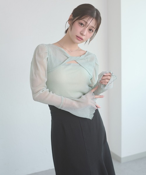 Ambre Neige(アンブルネージュ)の「glitter tulle twist design tops / ラメチュールネジリデザイントップス(Tシャツ/カットソー・レディース・ライトグリーン/アイボリー/ピンク・FREE)」の16枚目の写真