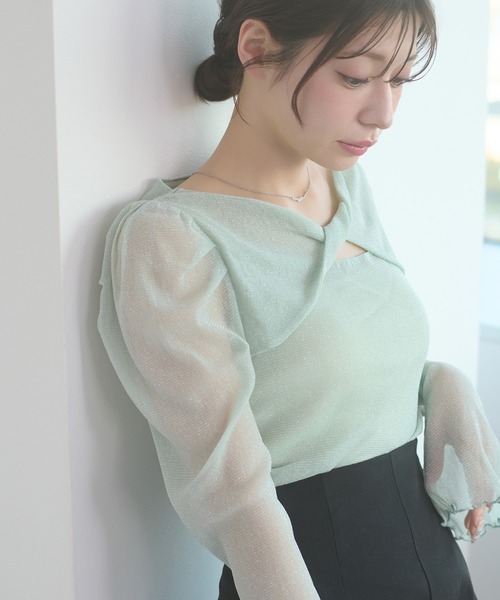 Ambre Neige(アンブルネージュ)の「glitter tulle twist design tops / ラメチュールネジリデザイントップス(Tシャツ/カットソー・レディース・ライトグリーン/アイボリー/ピンク・FREE)」の15枚目の写真