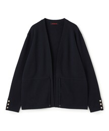コットンカシミヤ Vカラーレスカーディガン