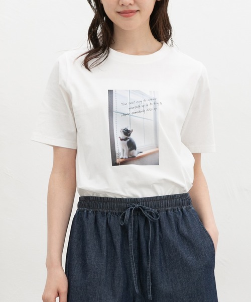 Honeys（ハニーズ）の「【ＵＶカット】フォトプリントＴシャツ（Tシャツ/カットソー・レディース・イエロー/オートミール/オレンジ/スミクロ/オフホワイト・L/LL/M/S）」の2枚目の写真