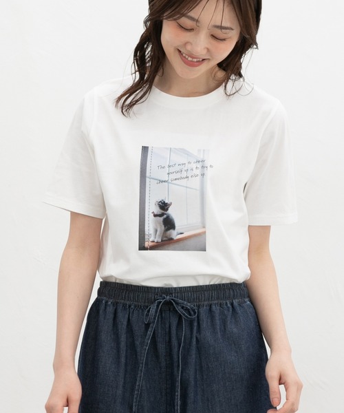Honeys（ハニーズ）の「【ＵＶカット】フォトプリントＴシャツ（Tシャツ/カットソー・レディース・イエロー/オートミール/オレンジ/スミクロ/オフホワイト・L/LL/M/S）」の9枚目の写真