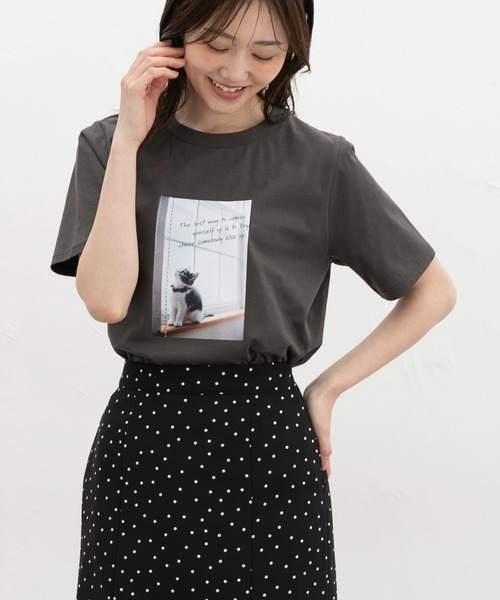 Honeys（ハニーズ）の「【ＵＶカット】フォトプリントＴシャツ（Tシャツ/カットソー・レディース・イエロー/オートミール/オレンジ/スミクロ/オフホワイト・L/LL/M/S）」の11枚目の写真