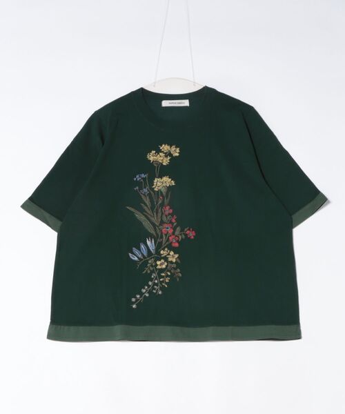 SUPER HAKKA(スーパーハッカ)の「フローリーハグ刺繍Tシャツ(Tシャツ/カットソー・レディース・オフホワイト/グリーン/ライトグリーン・FREE)」の3枚目の写真