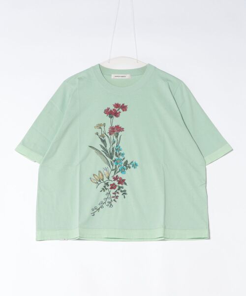 SUPER HAKKA(スーパーハッカ)の「フローリーハグ刺繍Tシャツ(Tシャツ/カットソー・レディース・オフホワイト/グリーン/ライトグリーン・FREE)」の1枚目の写真